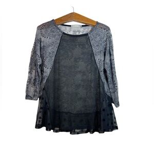 Alembika Tunic Black Pullover Sheer Top Polka Dot Shirt Size 1 S/M Lagenlook